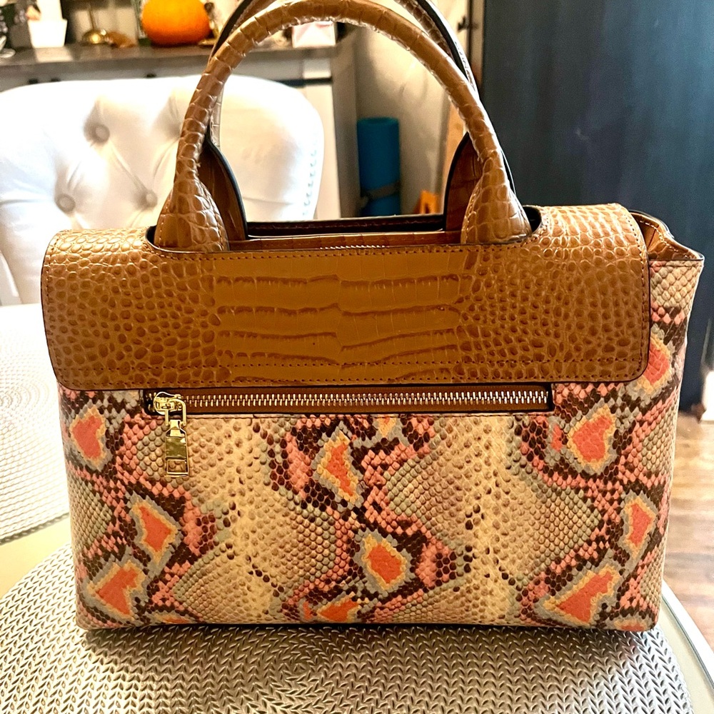 Alinari Firenze Leather Purse Bag Satchel Top Handle Snakeskin Cognac Pi… - Picture 2 of 3